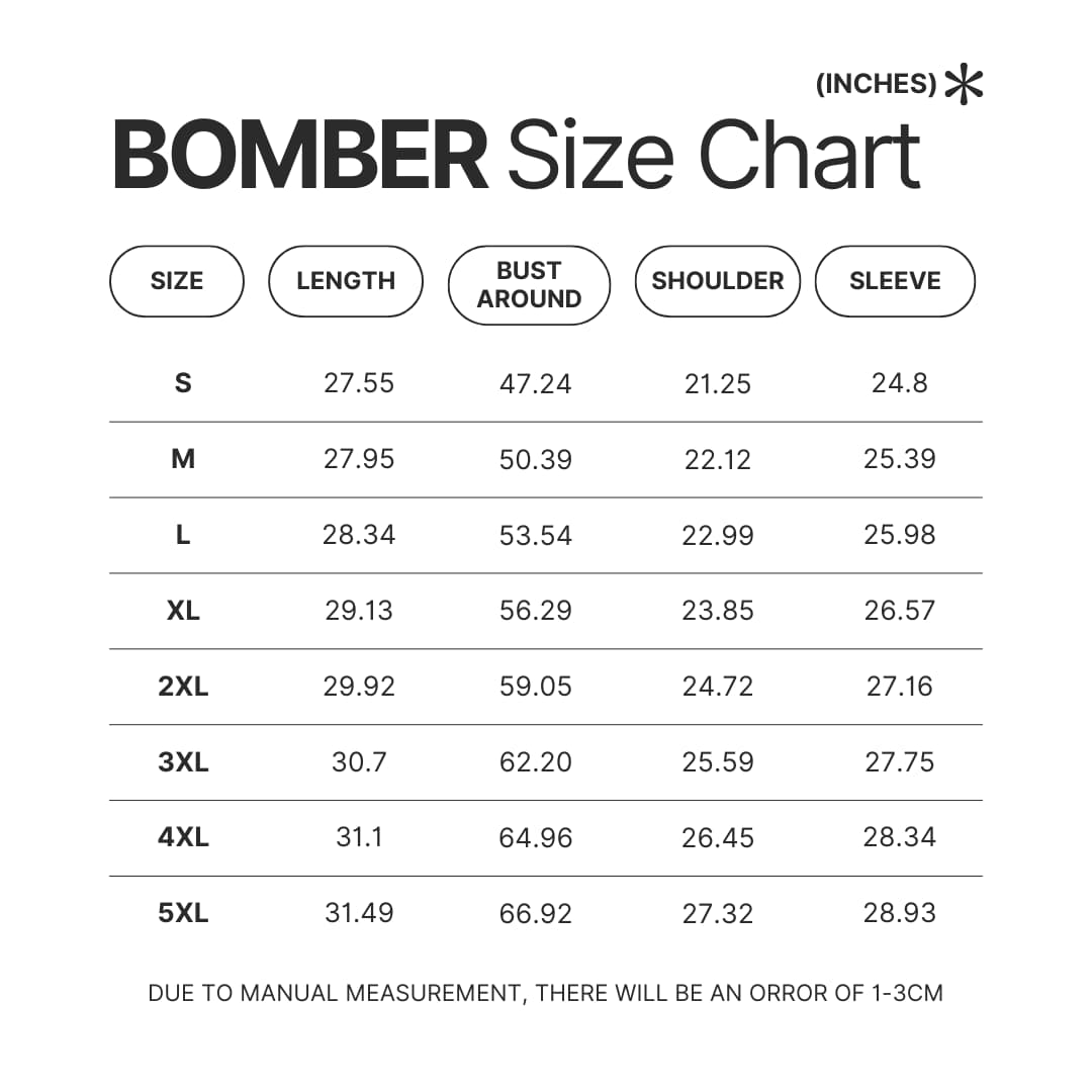 Bomber Size Chart - Mashle Merch