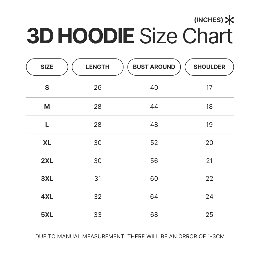 3D Hoodie Size Chart - Mashle Merch