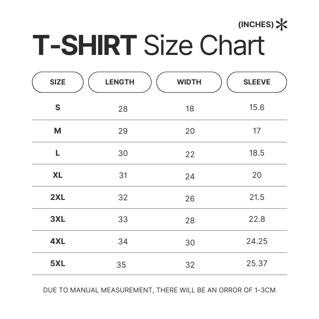 3D T shirt Size Chart - Mashle Merch