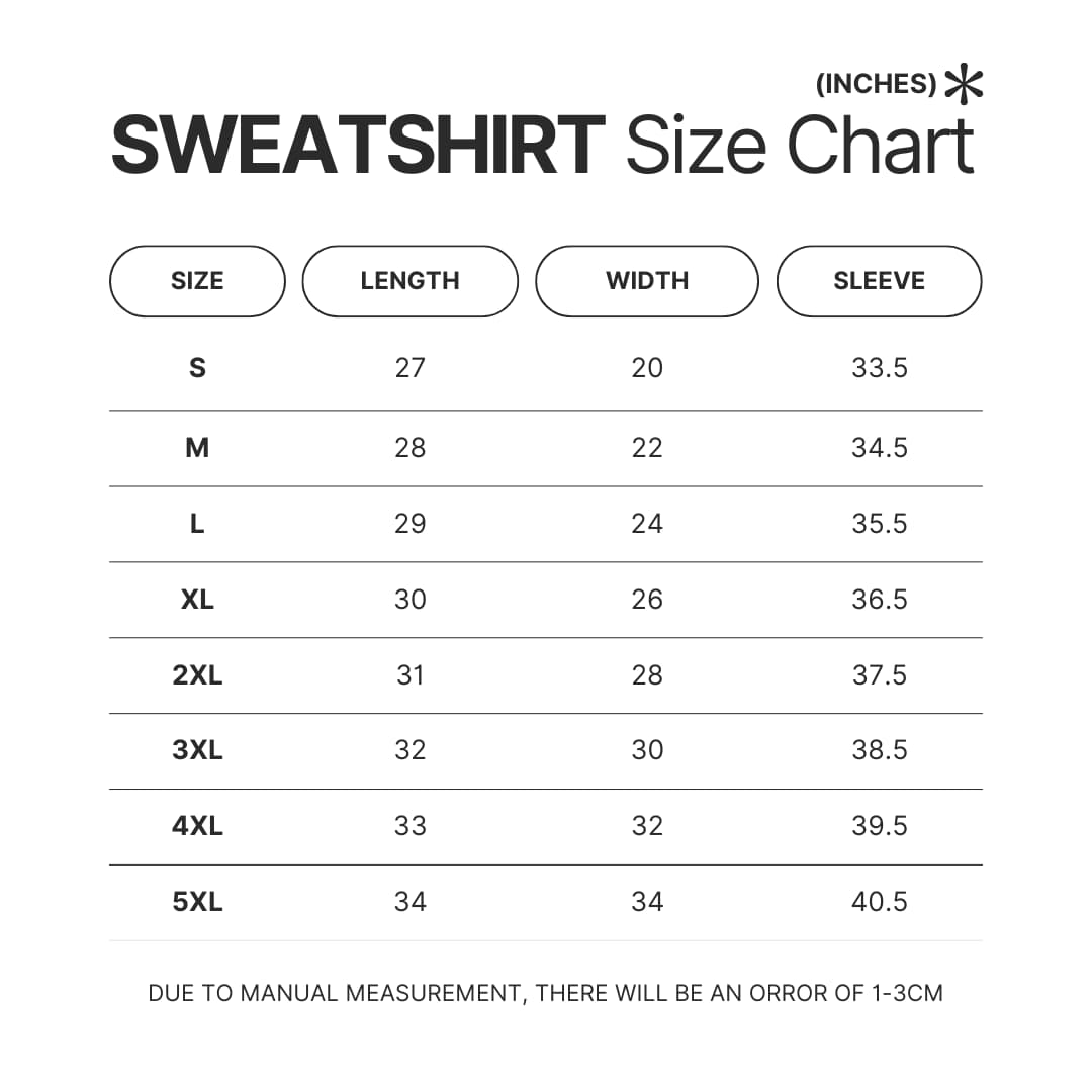 Sweatshirt Size Chart - Mashle Merch